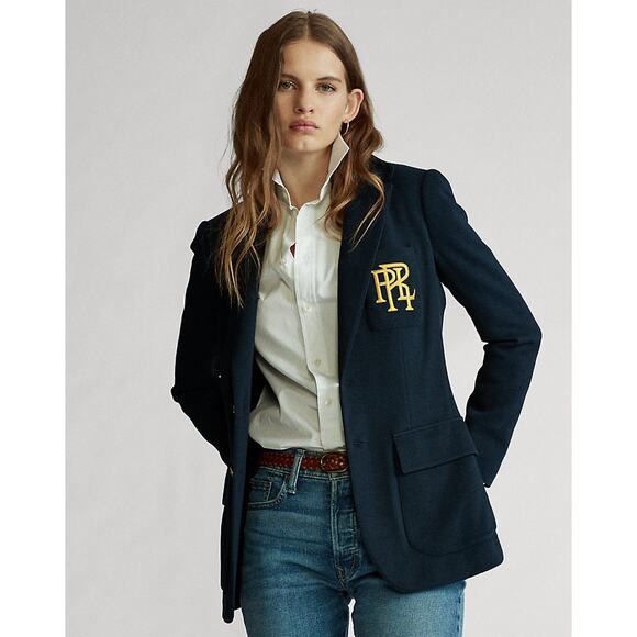Raplh Lauren Jackets & Blazers - Polo Ralph Lauren Aviator Navy Knit Cotton Gold Crest Blazer Jacket NEW/NWT!!